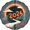 thumbnail image 2 of Stylized Metal Wind Spinner with Winding River & Mountain Design Neon ' 2026 ' Accent Perfect for Yard & Garden Decor, 2 of 6