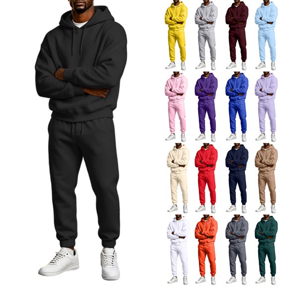 Zorvxlyn Sweatsuits for Men 2 Piece Fleece Hooded Sweatshirt & Joggers Sweatpants Fall Winter Fuzzy Tracksuit Hoodie Sweatsuits Casual Athletic Outfits Blue XL