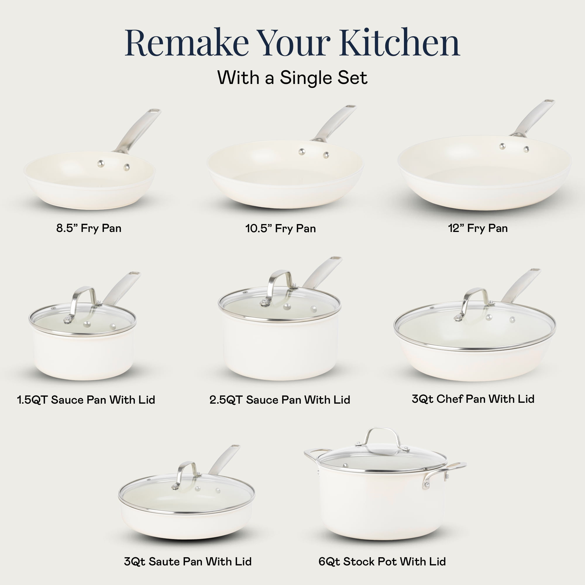 Gotham Steel Pro 13 Pc Ceramic Pots and Pans Set Non Stick, Ceramic Cookware Set, Induction Ready Pot and Pan Set, Forged Aluminum Construction, Dishwasher Safe, Cream