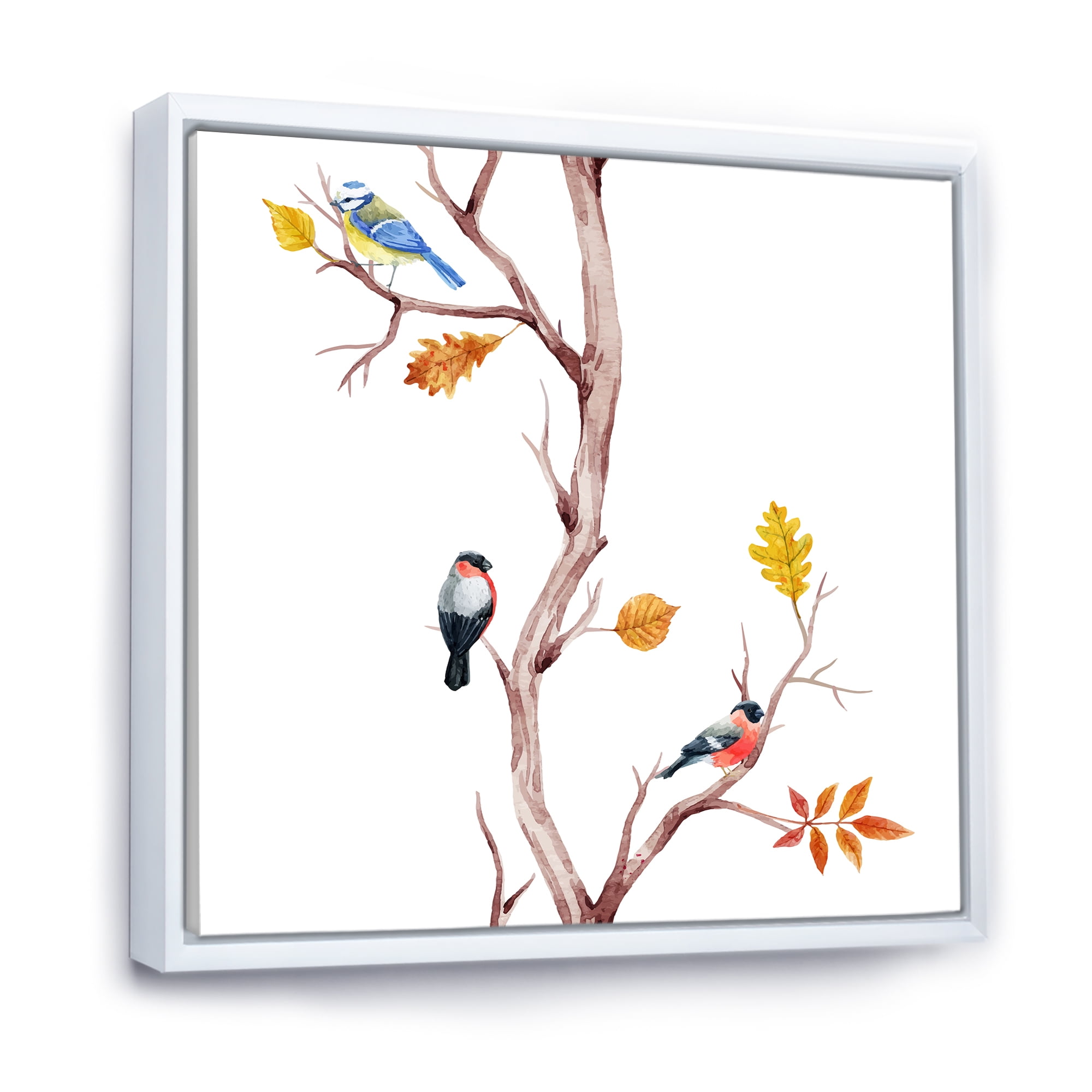 Little Birds Sitting On The Tree Branches IV 30 in x 30 in Framed Painting Canvas Art Print, by Designart