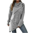 thumbnail image 2 of Egmy Women's Hoodless Long Sleeves Women Fashion Casual Solid Color Turtleneck Long Sleeve Button Jacket Spliced Knit Sweater Clearance Gray 4(S), 2 of 5