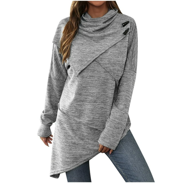 Pompotops Women Fashion Casual Solid Color Turtleneck Long Sleeve Button Jacket Spliced Knit Sweater