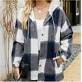 thumbnail image 2 of Aricy Women's Casual Plaid Hooded Jackets Shacket Flannel Drawstring Long Sleeve Plaid Jacket Button Down Coats Shirt Warm Hoodie Blouse fall Tops with Pocket, 2 of 5