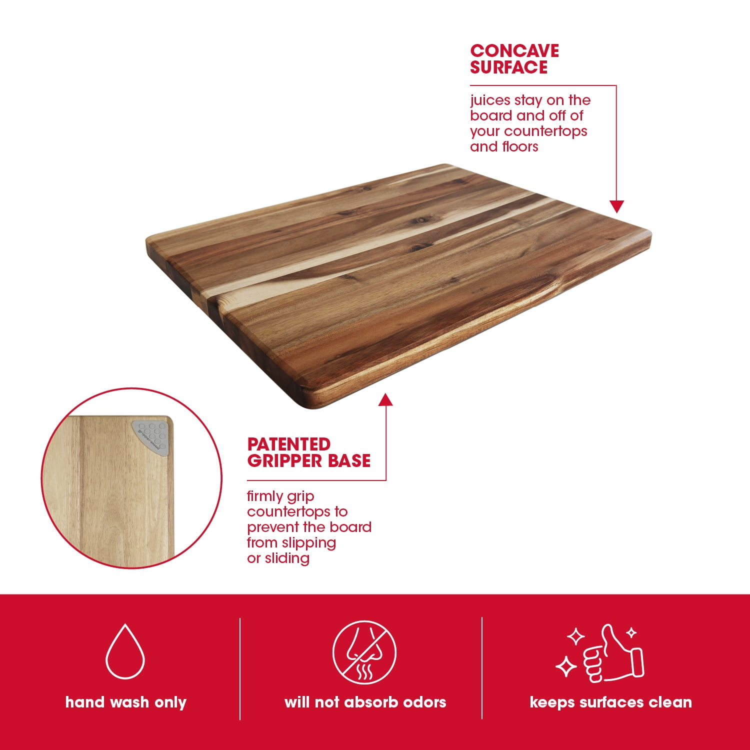 Architec Gripper Wood 13x19 in. Solid Acacia Wooden Kitchen