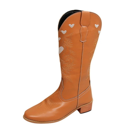 

TAIAOJING Women s Boots Bottom Love Thick Boots Ethnic Embroidered Pure Style Color boots Fashion Shoes