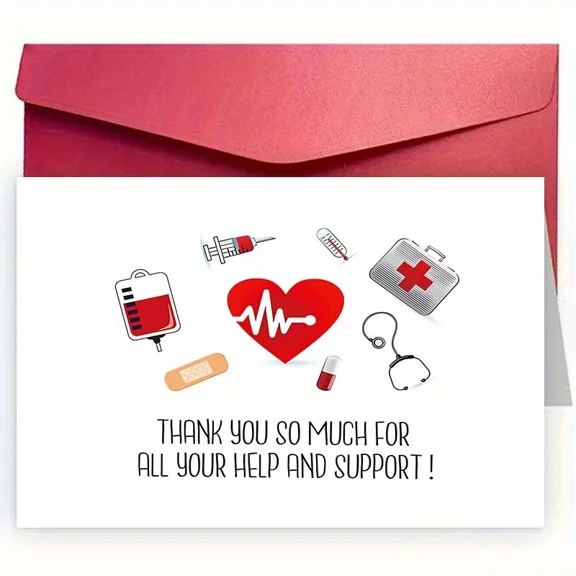 Thank You Medical Card for Healthcare Heroes – Heart & Medical Icons Design – Blank Inside, Envelope Included – Perfect Gratitude Gift for Doctors, Nurses, and Caregivers