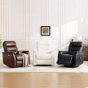 ATHOPE Power Recliner Chair for Adults with Massage & Heating, Swivel Glider Rocking Chair with USB Charging Port & Side Pockets, Executive Leather Living Room Chair, White