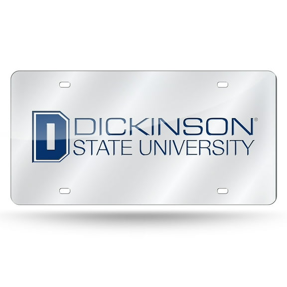 Dickinson State Blue Hawks Mirrored Laser Cut License Plate Laser Tag