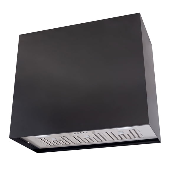 Akicon Stainless Steel Range Hood, Modern Box Ducted Kitchen Hood with Powerful Vent Motor, Wall Mount, 36"W*30"H*14"D, Jet Black