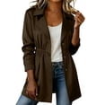 thumbnail image 2 of XUNKUSGA Trench Coat Women Fashion Notched Lapel Button Down Drawstring Waist Windbreaker Jacket Women Classic Casual Solid Color Fall Winter Coat with Pocket Brown XL, 2 of 9