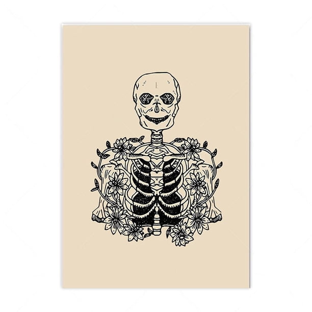 Carteles e impresiones de planta de estilo nórdico, colmillos de fantasma de Halloween, esqueleto, Otoño, cuadro sobre lienzo para pared, imágenes de pared para decoración para sala de estar