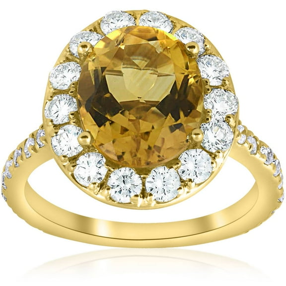 Pompeii 4 1/2 cttw Oval Citrine Diamond Halo Vintage Ring Engagement 14k Yellow Gold
