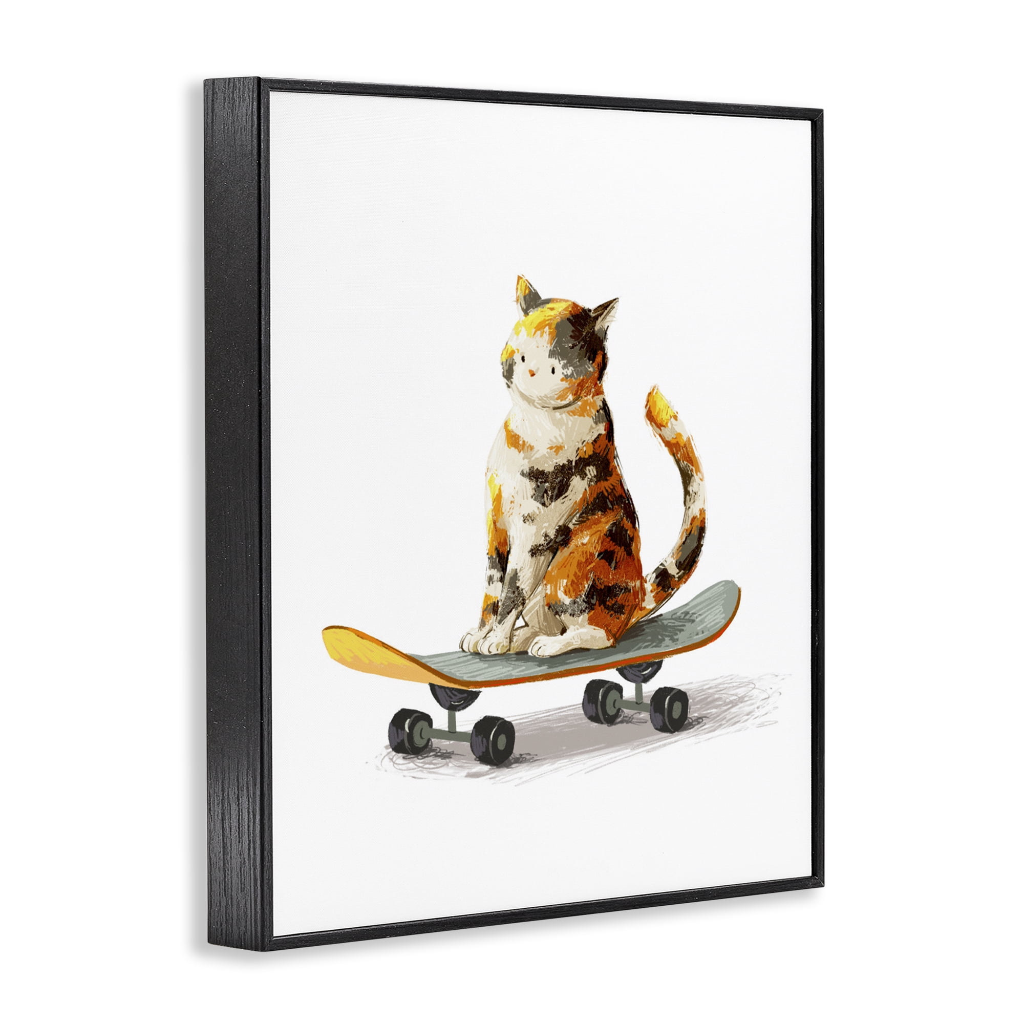 Stupell Industries Calico Cat on a Skateboard Black Framed Giclee Art, design by Ziwei Li