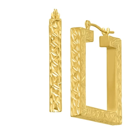 Simply Gold Textured Open Square Hoops Earrings in 14kt Gold