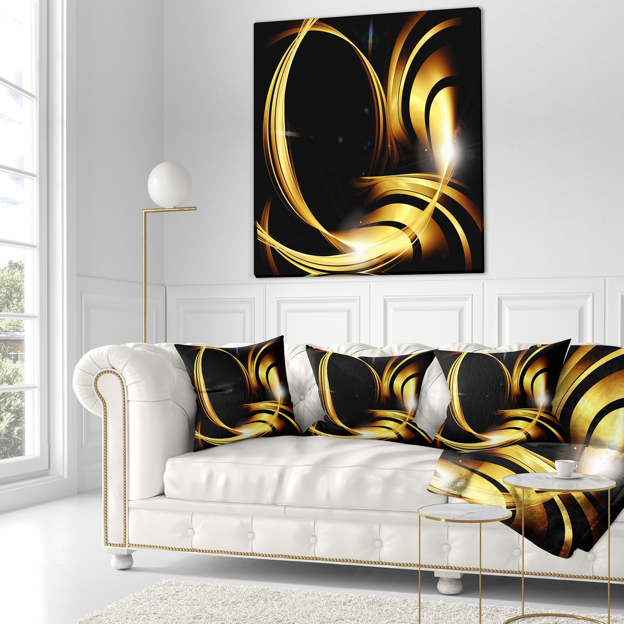 Designart Golden Abstract Warm Fractal Design - Abstract Throw Pillow - 16x16