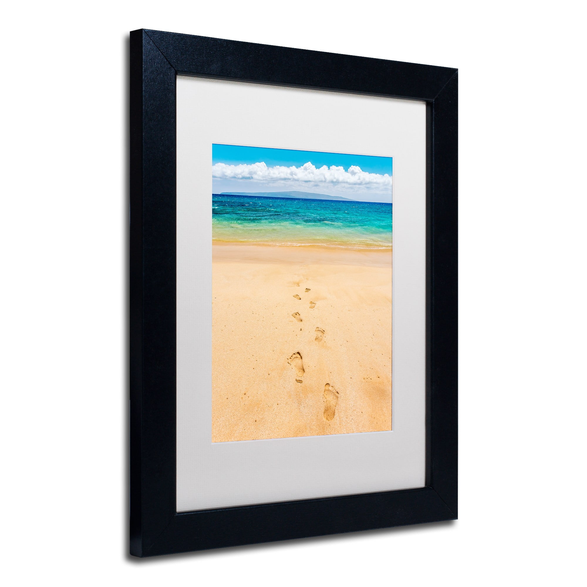Trademark Fine Art 'Footprints in the Sand' Canvas Art by Pierre Leclerc, White Matte, Black Frame