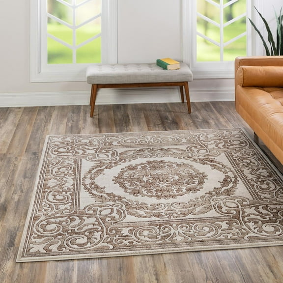 Unique Loom Hermitage Collection Area Rug - Malachite (7' 10" Square Chocolate Brown/Black)