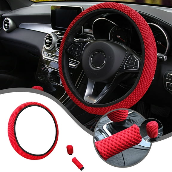 RRJ Steering Wheel Cover Set, Elastic Stretch Breathable Microfiber Ice Silk, Non-Slip Grip, 3-Piece Automotive Interior Accessories for Car Truck Van SUV
