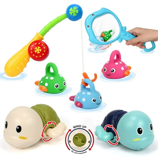 Bath Toys Fish Set, Fishing Game w/ Swimming Tortoise, Fishing Pole & Net,  Fish Game Bathtub Water Table Shower Pool Bathroom Toy for Toddlers Baby Ki  