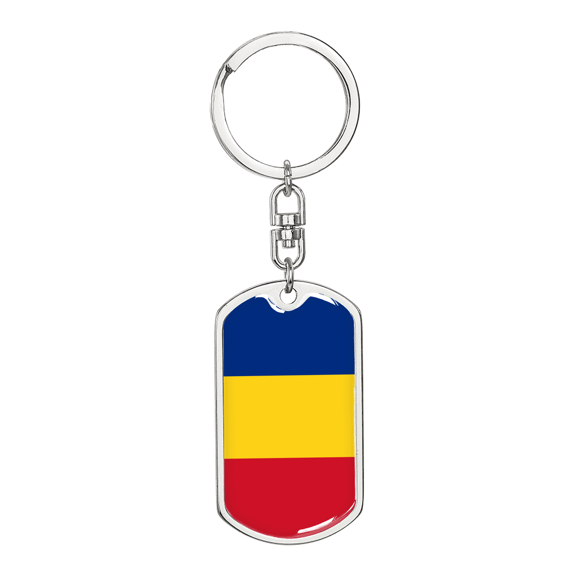 Romania Flag Swivel Keychain Dog Tag Stainless Steel or 18k Gold