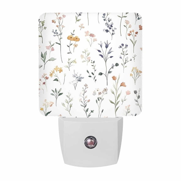 Night Lights Plug into Wall, Watercolor Wildflowers LED Night Light with Dusk to Dawn Sensor, Spring Pastoral Botanical Decorative Nightlight for Hallway Bathroom Kitchen