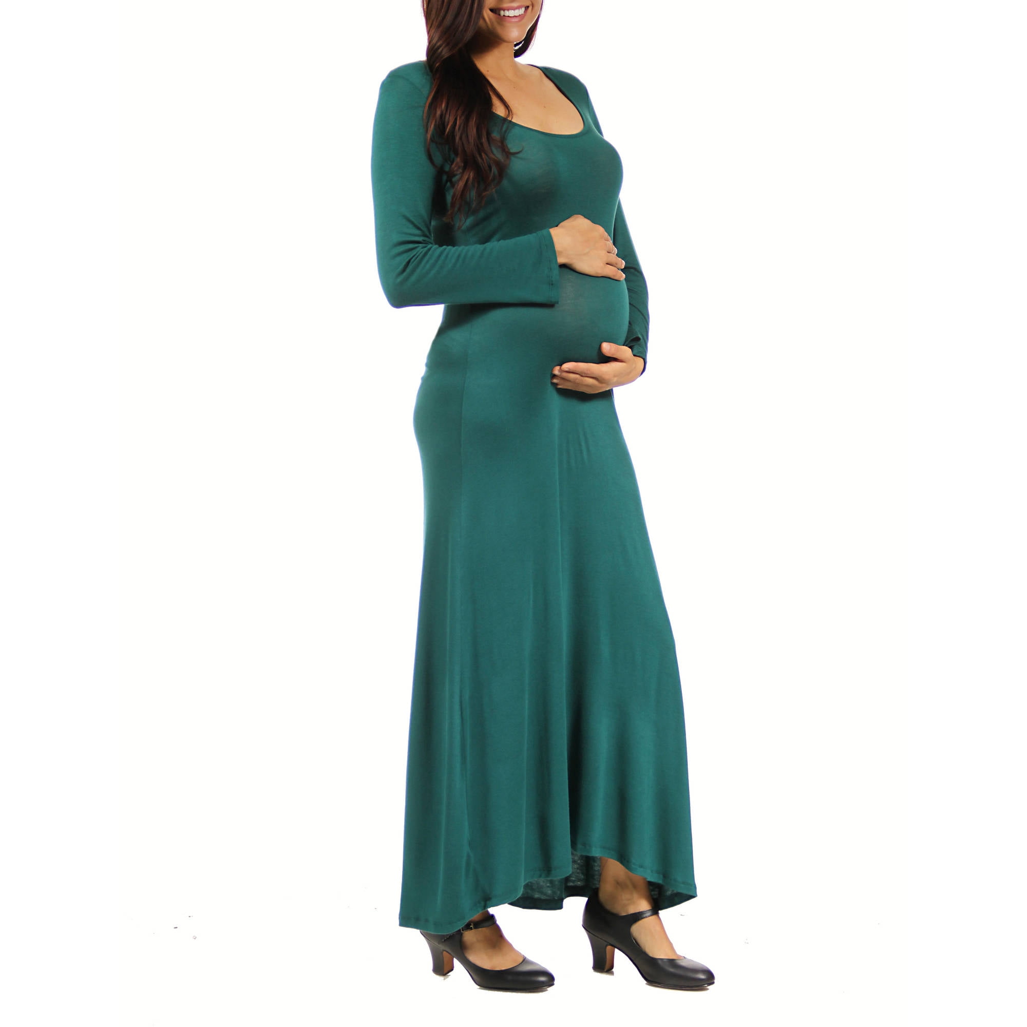 Women's Maternity Long Sleeve Scoop Neck Maxi Dress