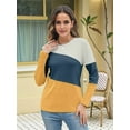 thumbnail image 4 of Women'S Color Block Tops Casual Long Sleeve Tunic Round Neck Pullover Shirts Gray Yellow M, 4 of 6