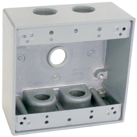 TGB50-5 2 Gang Outlet Box With Five 0.5 in. Holes, Gray