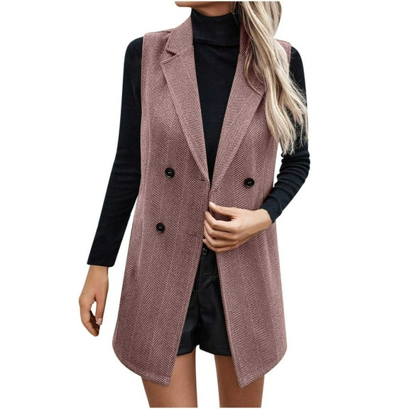 Wensltd Wool Blazer Vest for Women Lapel Button Down Solid Color Fashion Dressy Outerwear