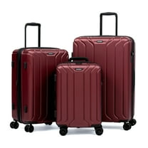 NONSTOP NEW YORK Luggage Expandable Spinner Wheels hard side shell Travel Suitcase Set 3 Piece Lightweight, TSA Lock, Double USB Port   2 packing cubes (Burgundy, 3-Piece Set (20/24/28))