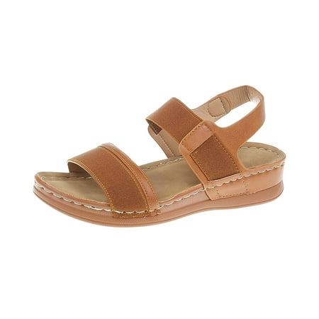 

KaLI_store Orthopedic Sandals for Women Womens Flat Sandals Summer Bohemian Beach Flats Elastic Ankle Strap Comfortable T-Strap Thong Flip Flops Orange