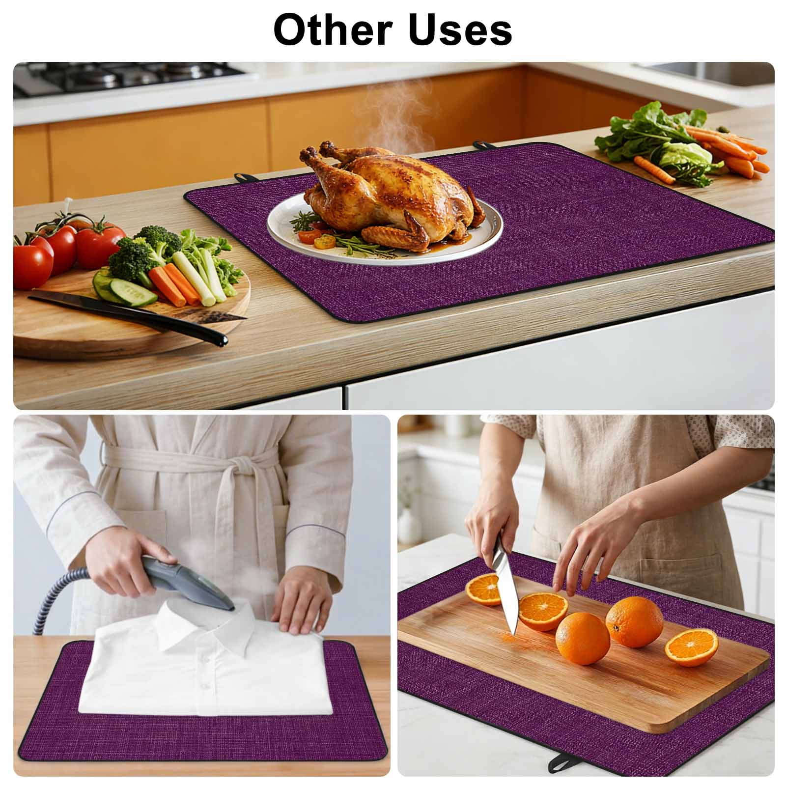 Purple Burlap Texture Stove Top Cover for Electric Stove, Heat-proof & Non Slip Glass Top Stove Cover Protector, Farmhouse Vintage Purple Kitchen Flat Cooktop Rubber Mat 24x21 Inches
