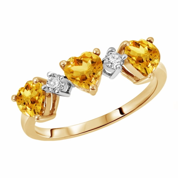 Galaxy Gold 14K Solid Yellow Gold Ring Triple Heart Design with Natural Diamonds and Natural Citrines 1.50 CTW (11.0)