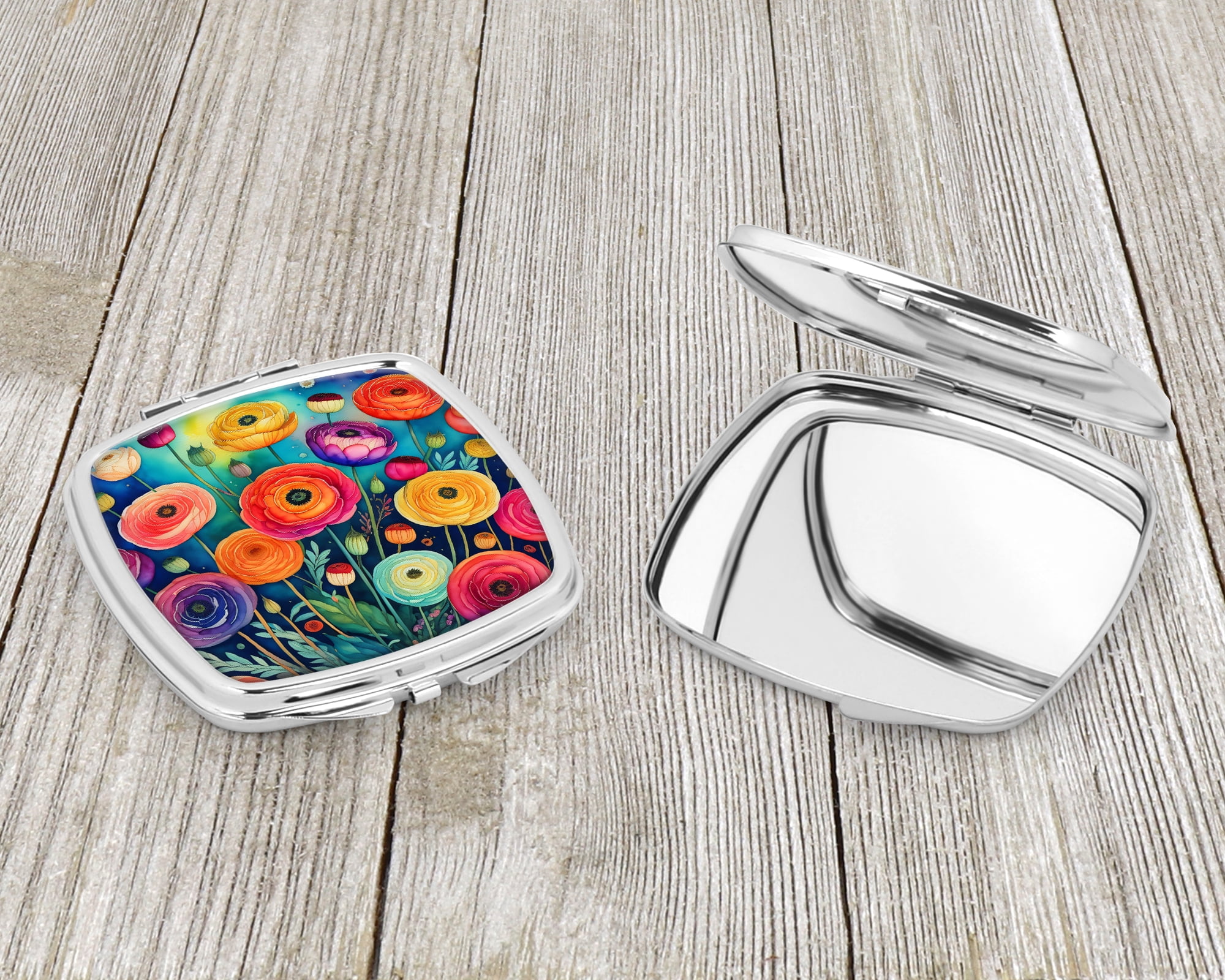 Colorful Ranunculus Compact Mirror 2.75 in x 3 in