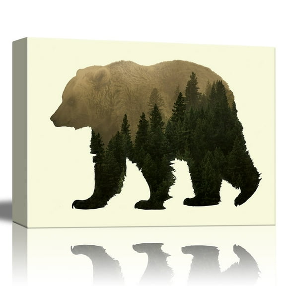 wall26 - Double Exposure Graphic of a Grizzly Bear and The Woods - Canvas Art Home Art - 32x48 inches