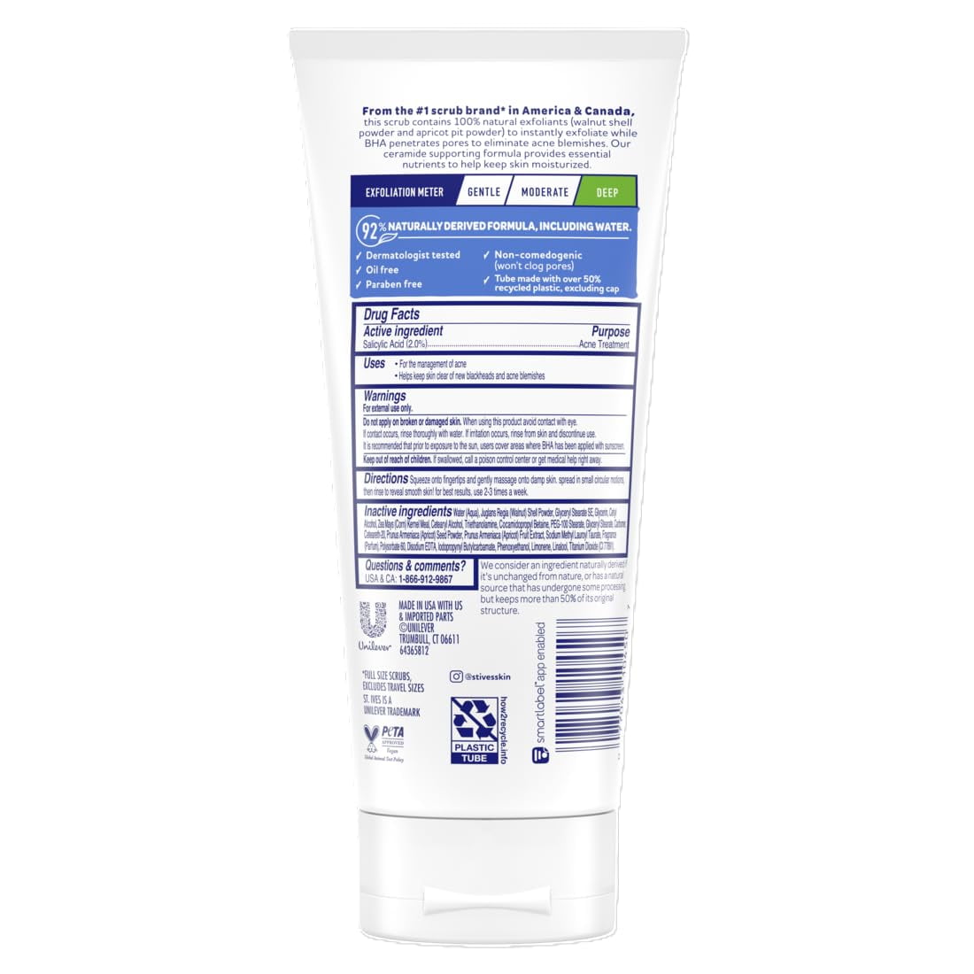 St. Ives Acne Control Apricot Face Scrub, Deep Exfoliator Skin Care, Prevents Acne for Radiant Skin, Salicylic Acid Acne Treatment Facial Scrub, Made with 100% Natural Exfoliants, 6 oz, 4 Pack
