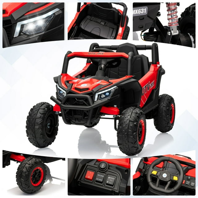 GloryStar Camion UTV 12 V pour Enfants, Voiture Électrique avec Télécommande, 4RM/2RM Commutables, Suspension à 4 Ressorts, Pneus EVA, Portes à Double Ouverture, Bluetooth, Musique