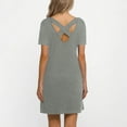 thumbnail image 4 of Backless Summer Dress Womens Cross Back Short Sleeve Crew Neck A Line Mini Dresses Casual Trendy Outfits, Gray M, 4 of 8