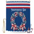 thumbnail image 2 of Independence Day Shower Curtain, 48" x 72", U. S. Flag Candy Cane Blue Fern Bow Wreath Stripes Waterproof Bathroom Curtain Washable Shower Curtain Set with 12 Hooks, 2 of 9