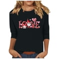 thumbnail image 2 of VgaVtl Womens T Shirt Graphic Valentines 3/4 Sleeve Plus Size Tops Women Loose Leisure Black for Gifts Holiday Tops, 2 of 4