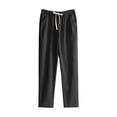 thumbnail image 2 of Women's Cotton Linen Pants, Elastic Drawstring Waist Casual Ankle Pants, Spring Summer Tapered Harem Pants for Women, Lightweight Breathable Lounge Pants - Black, 2 of 3