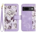 thumbnail image 3 of Allytech for Google Pixel 7 Wallet Case, Premium PU Leather Cards Slots Shoulder Strap Hand Wrist Fashion Floral Pattern Wallet Phone Case for Google Pixel 7 - Purple, 3 of 14