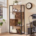 thumbnail image 3 of VECELO 5-Tier Bookshelf with Cabinet & Drawer, Industrial Wooden Bookcase Display Rack, Rustic Brown, 3 of 9