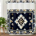 thumbnail image 3 of Navy Blue Boho No Hook Shower Curtain Waterproof, Bathroom Curtains with Snap in Liners and See Through Top Window, Ethnic Art Geometric Southwestern Hotel Style Bathtub Curtains Shower 66"Wx72"L, 3 of 8