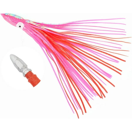 BLUEWING 12in Weighted Squid Trolling Lure with Lead Head 1pc Octopus Squid Skirts Soft Double Skirted Squid Lure for Saltwater Fishing 10oz