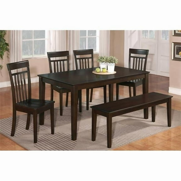 East West Furniture CAP6S-CAP-W 6 Piece Kitchen Table With Bench Set-Kitchen Table and 4 Chairs For Kitchen and 1 Bench