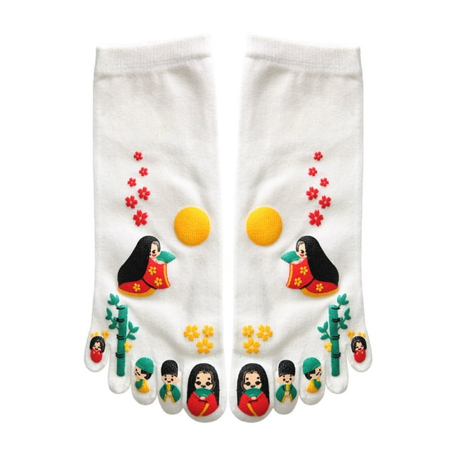 2 Calcetines Con Cinco Dedos Del Dedo Del Pie Con Estampado De Dibujos Animados Japoneses Para Mujer blanco One Size: Regular