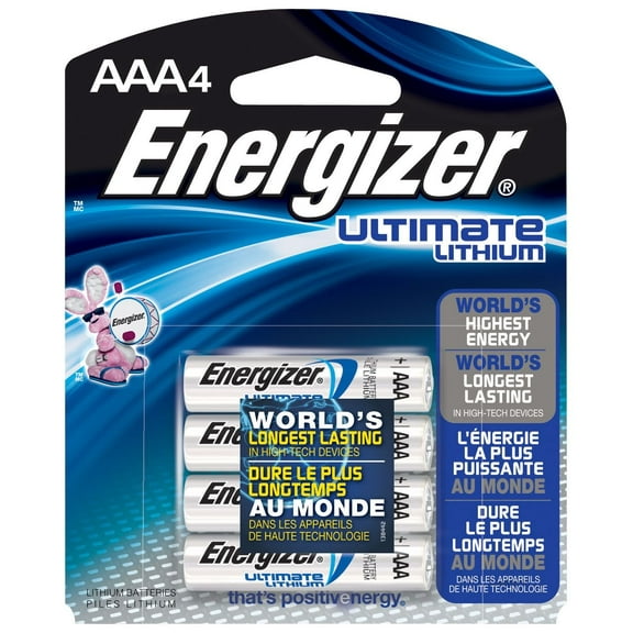 Card 4-AAA Energizer Lithium AAA 1.5V High Energy Lithium e2 Battery