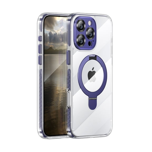 Clear Case for iPhone 16 Pro Case with Magnetic Rotatable Ring Stand Camera Lens Protector [Compatible with Mag-Safe], Heavy Duty Military Grade Cover with Ring Kickstand for Women Men, Darkpurple