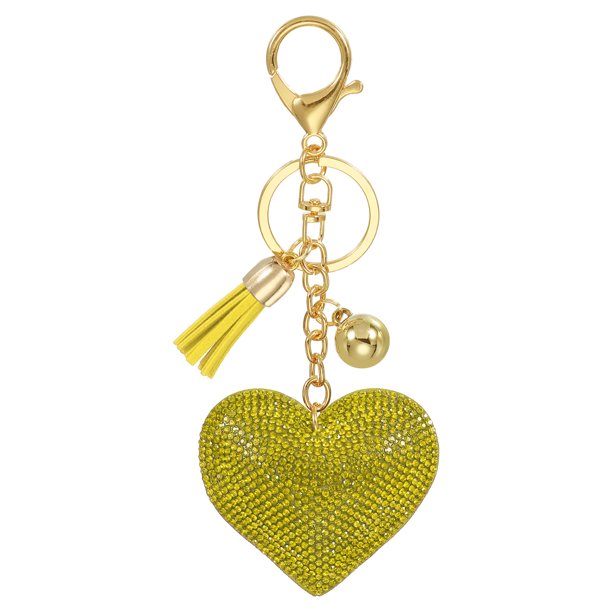 Llave de corazón de Uxcell con rhinestones, accesorios de llavero brillantes para mujeres, color amarillo